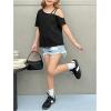 imageGirls Off The Shoulder Tops Short Sleeve Loose Summer T Shirt Tops Trendy Cold Shoulder TopsBlack