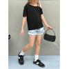 imageGirls Off The Shoulder Tops Short Sleeve Loose Summer T Shirt Tops Trendy Cold Shoulder TopsBlack