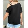 imageGirls Off The Shoulder Tops Short Sleeve Loose Summer T Shirt Tops Trendy Cold Shoulder TopsBlack