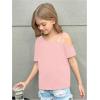 imageGirls Off The Shoulder Tops Short Sleeve Loose Summer T Shirt Tops Trendy Cold Shoulder TopsLight Pink