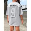 imageGirls Oversized T Shirts Letter Number Mesh Jersey Tops Short Sleeve V Neck Drop Shoulder TeesSilver