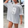 imageGirls Oversized T Shirts Letter Number Mesh Jersey Tops Short Sleeve V Neck Drop Shoulder TeesSilver