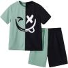 imageBoys 2 Piece Outfits Floral Print Short Sleeve Crewneck T Shirt and Shorts Set Summer OutfitsGreen