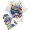 imageBoys 2 Piece Outfits Floral Print Short Sleeve Crewneck T Shirt and Shorts Set Summer OutfitsWhite Graphic