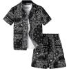 imageBoys 2 Piece Outfits Paisley Geo Graphic Print Short Sleeve Button Down Shirt and Shorts SetBlack
