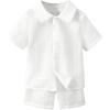 imageBoys 2 Piece Outfits Short Sleeve Collar Button Down Shirts and Shorts Set Vacation OutfitsWhite