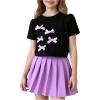 imageGirls 2 Piece Preppy Summer Outfits 3D Bowknot T Shirt and Mini Pleated Skirts Clothing SetPurple
