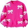 imageGirls Bow Graphic Sweaters Crewneck Long Sleeve Knit Pullover Tops Drop Shoulder KnitwearHot Pink