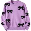imageGirls Bow Graphic Sweaters Crewneck Long Sleeve Knit Pullover Tops Drop Shoulder KnitwearPurple and Black