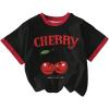 imageGirls Cherry Shirt Short Sleeve Colorblock Graphic Tees Cute Summer Shirts Y2k Aesthetic ClothesBlack and Red