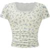 imageGirls Ditsy Floral Print Lace T Shirt Short Sleeve Ribbed Ruched Cute Tee Shirts Summer TopsBeige