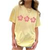 imageGirls Floral Graphic Tees Short Sleeve Loose Summer Shirts for Girls Aesthetic Cute Clothes TrendyFloral Yellow