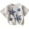 imageGirls Geometric Star Graphic Tee Tops Casual Summer Short Sleeve Crew Neck T ShirtWhite