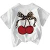 imageGirls Geometric Star Graphic Tee Tops Casual Summer Short Sleeve Crew Neck T ShirtWhite Cherry