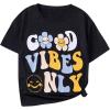 imageGirls Graphic Tees Short Sleeve Crewneck T Shirts Casual Summer Tops Cute Preppy ClothesBlack Letter