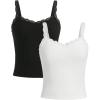 imageGirls Lace Tank Tops Ribbed Knit Sleeveless Basic Tank Shirts Cute Camisole TopsBlack and White