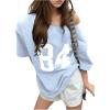 imageGirls Off The Shoulder Tops Number Graphic Jersey Shirts Short Sleeve Oversized T Shirts Y2k TopsBlue