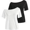 imageGirls Off The Shoulder Tops Short Sleeve Cute Summer T Shirts for Teens Girls Y2k Tops TrendyBlack and White