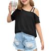 imageGirls Off The Shoulder Tops Short Sleeve Loose Summer T Shirt Tops Trendy Cold Shoulder TopsBlack