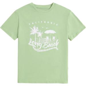 imageCOZYEASE Girls Letter Graphic Tees Short Sleeve Crewneck Oversized T Shirts Summer Clothes for GirlsGreen White