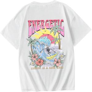 imageCOZYEASE Girls Letter Graphic Tees Short Sleeve Crewneck Oversized T Shirts Summer Clothes for GirlsPrinted White