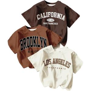 imageGirls 3 Packs Star Butterfly Graphic Tees Crew Neck Short Sleeve T Shirt Casual TopsLetter Multicolor