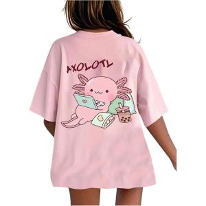 imageGirls Bow Leopard Graphic Tees Short Sleeve Preppy Summer T Shirt Aesthetic Baggy TopsCartoon Pink