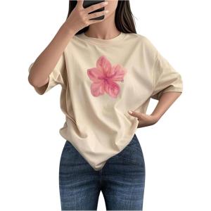 imageGirls Cherry Leopard Shirt Short Sleeve Loose Cute Summer T Shirt Trendy Aesthetic Baggy TopsApricot