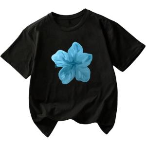 imageGirls Cherry Leopard Shirt Short Sleeve Loose Cute Summer T Shirt Trendy Aesthetic Baggy TopsBlack Blue