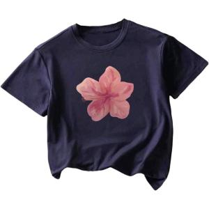 imageGirls Cherry Leopard Shirt Short Sleeve Loose Cute Summer T Shirt Trendy Aesthetic Baggy TopsDeep Blue