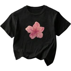 imageGirls Cherry Leopard Shirt Short Sleeve Loose Cute Summer T Shirt Trendy Aesthetic Baggy TopsFloral Black