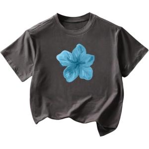 imageGirls Cherry Leopard Shirt Short Sleeve Loose Cute Summer T Shirt Trendy Aesthetic Baggy TopsFloral Dark Grey