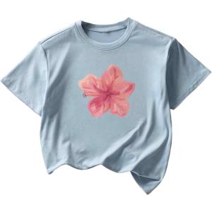 imageGirls Cherry Leopard Shirt Short Sleeve Loose Cute Summer T Shirt Trendy Aesthetic Baggy TopsFloral Light Blue