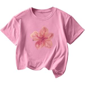 imageGirls Cherry Leopard Shirt Short Sleeve Loose Cute Summer T Shirt Trendy Aesthetic Baggy TopsFloral Pink