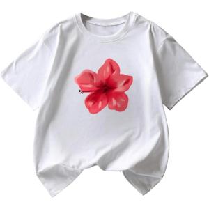 imageGirls Cherry Leopard Shirt Short Sleeve Loose Cute Summer T Shirt Trendy Aesthetic Baggy TopsFlower White
