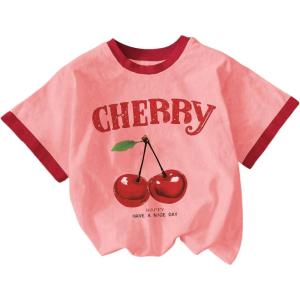 imageGirls Cherry Shirt Short Sleeve Colorblock Graphic Tees Cute Summer Shirts Y2k Aesthetic ClothesDusty Pink