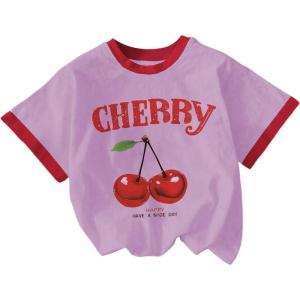 imageGirls Cherry Shirt Short Sleeve Colorblock Graphic Tees Cute Summer Shirts Y2k Aesthetic ClothesMauve Purple