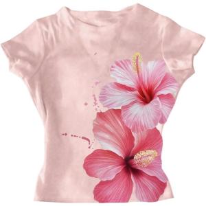 imageGirls Floral Graphic Tees Short Sleeve Crewneck Cute T Shirt Summer TopsPink