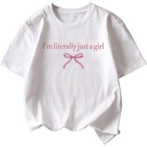 imageGirls Floral Graphic Tees Short Sleeve Loose Summer Shirts for Girls Aesthetic Cute Clothes TrendyBow White