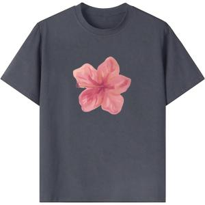 imageGirls Floral Graphic Tees Short Sleeve Loose Summer Shirts for Girls Aesthetic Cute Clothes TrendyFloral Grey