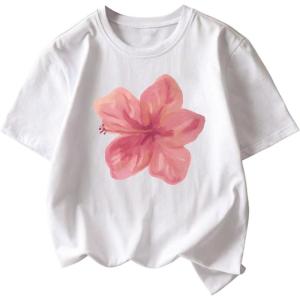 imageGirls Floral Graphic Tees Short Sleeve Loose Summer Shirts for Girls Aesthetic Cute Clothes TrendyFloral White