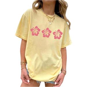imageGirls Floral Graphic Tees Short Sleeve Loose Summer Shirts for Girls Aesthetic Cute Clothes TrendyFloral Yellow