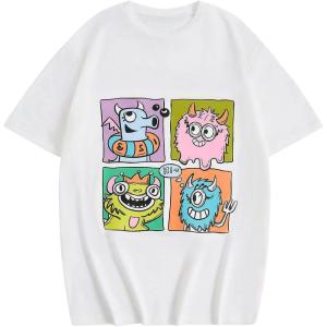 imageGirls Geometric Star Graphic Tee Tops Casual Summer Short Sleeve Crew Neck T ShirtAnimal White