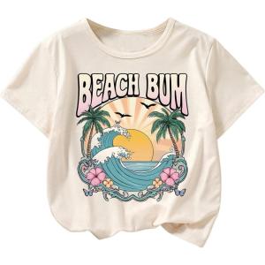 imageGirls Geometric Star Graphic Tee Tops Casual Summer Short Sleeve Crew Neck T ShirtWhite Graphic