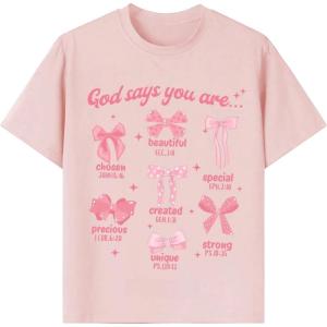 imageGirls Graphic Tees Short Sleeve Crewneck T Shirts Casual Summer Tops Cute Preppy ClothesBowknot Pink