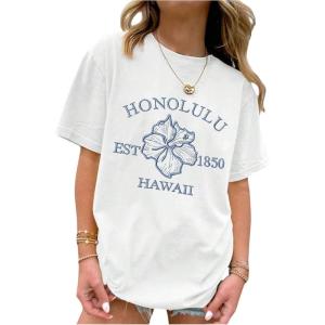 imageGirls Graphic Tees Short Sleeve Crewneck T Shirts Casual Summer Tops Cute Preppy ClothesFloral White