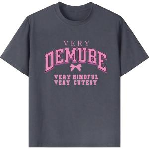 imageGirls Graphic Tees Short Sleeve Crewneck T Shirts Casual Summer Tops Cute Preppy ClothesLetter Dark Grey