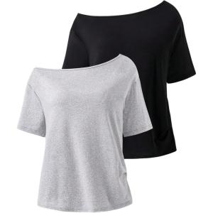 imageGirls Off The Shoulder Tops Short Sleeve Cute Summer T Shirts for Teens Girls Y2k Tops TrendyBlack and Grey