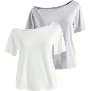 imageGirls Off The Shoulder Tops Short Sleeve Cute Summer T Shirts for Teens Girls Y2k Tops TrendyGrey White