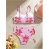 image:imageGirls 2 Piece Floral High Waisted Swimsuit Smocked Wireless Bathing Suit Boho Holiday Beachwear SetPink